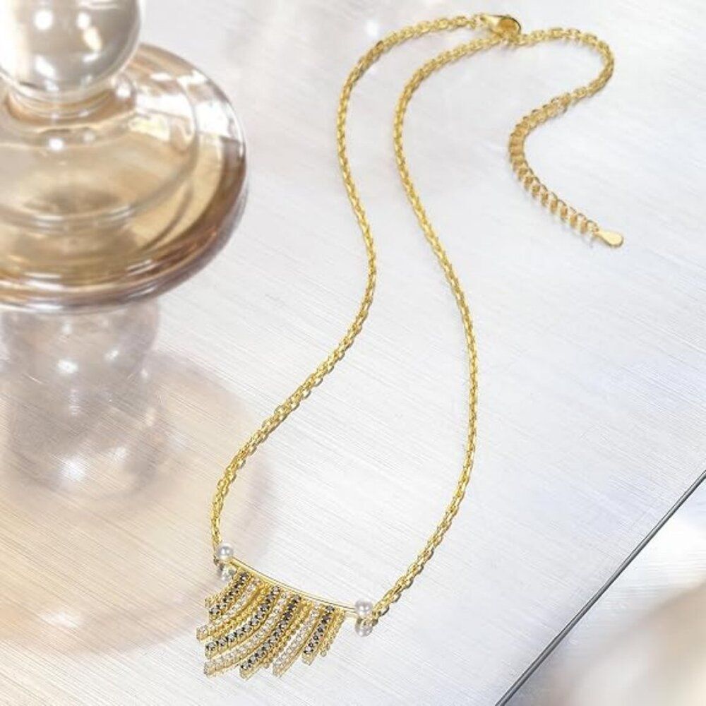 NWT Zhou Liu Fu Tassel Pendant Necklace | 18K Gold Plated Sterling Silver | CZ